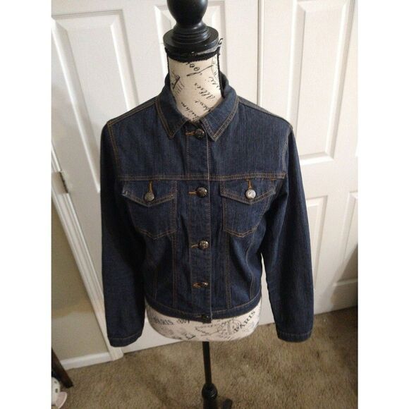 AQ Denim Jacket Small Blue boho Y2K Classic - Picture 3 of 9